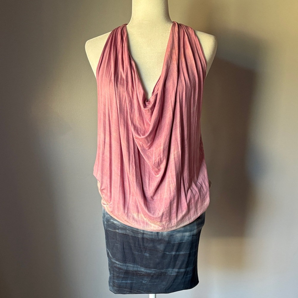 HARD TAIL FOREVER Women’s Draped Cowl Pink Sleeveless Dress